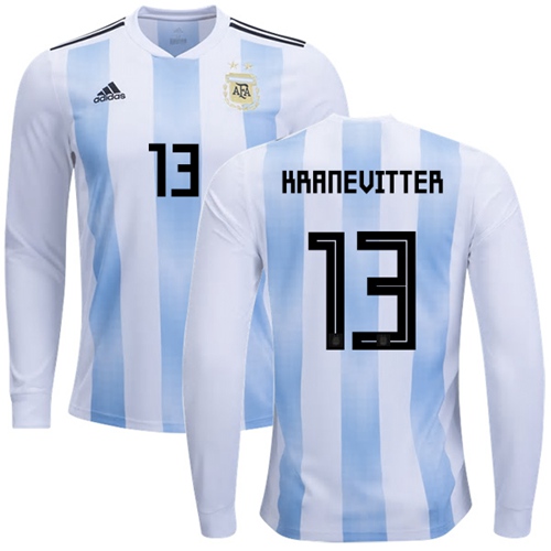 Argentina #13 Kranevitter Home Long Sleeves Soccer Country Jersey